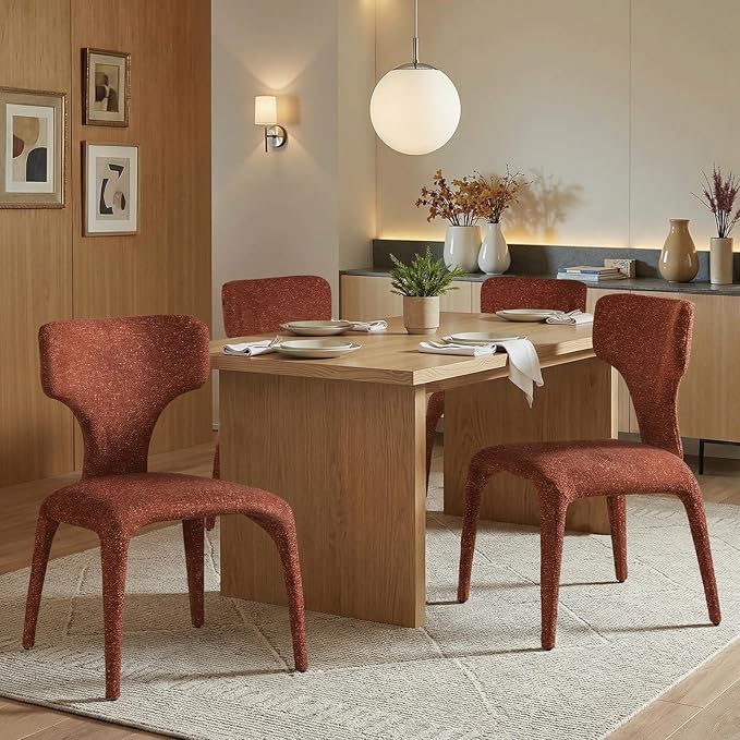 Modern Minimalist Curved Back Accent Chair - Brown Upholstered Armchair Ergonomic Design for Living Room Study Bedroom Cafe