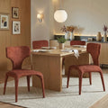 Modern Minimalist Curved Back Accent Chair - Brown Upholstered Armchair Ergonomic Design for Living Room Study Bedroom Cafe