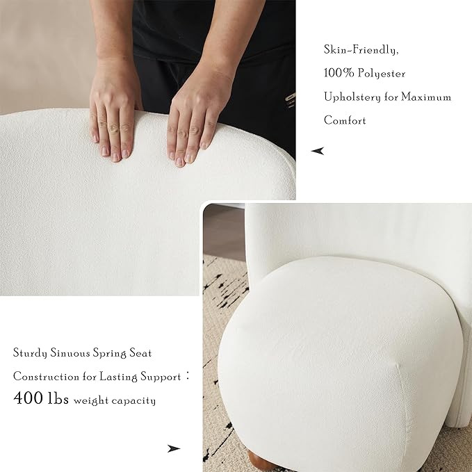 Comfy Reading Chair for Kids Teens &amp Adults Armless Barrel Chair Upholstered Single Sofa Chair &amp Occasional Chair for Living Room Small Chair &amp Corner Chairs for Bedroom (White)