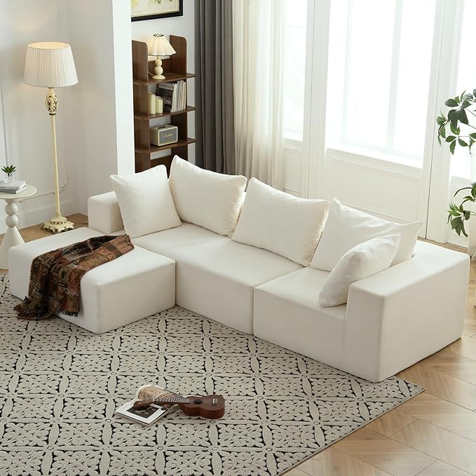Vamcheer Modular Sectional Sofa - Modern L Shaped Boneless Couch with Deep Seat Upholstered Sectional Couches for Living Room Bedroom Office No Assembly Required Cream