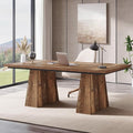 Tribesigns 63-Inch Executive Desk Modern Office Computer Desk with Sturdy Double Pedestal Large Study Writing Table Simple Workstations for Home Office Natural