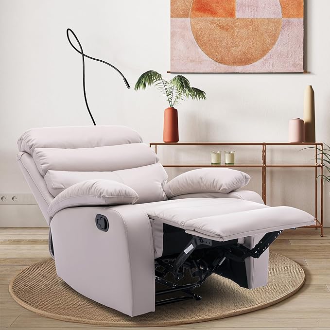 Manual Leather Recliner Chair Small Recliner Chair with Tech- Leather Lazy Boy Recliner Chair for Bedroom Livingroom RV Beige
