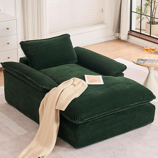 GNIXUU 67 Chaise Lounge Chair Indoor Corduroy Upholstered Oversized Sofa Bed Green Oversized Boneless Couch Chair Large Sleeper Reading Chair for Living Room Game Room Green | easy to move around