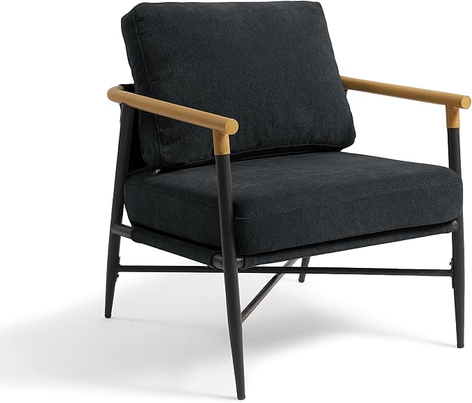 UIXE Chenille Armchair Modern Accent Chair for Living Room Cross Metal Frame Reading Arm Chair with Thicken Cushion Black