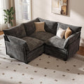 KKL Modular Sectional Sofa V-Shaped 3 Seater Cloud Couch with Ottoman Chenille Modern Sectional Couches for Living Room Apartment Grey