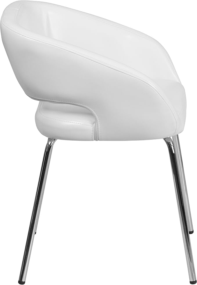 Flash Furniture Fusion Series LeatherSoft Upholstered Side Reception Chair Retro Padded Lounge Chair for Living Room or Office White