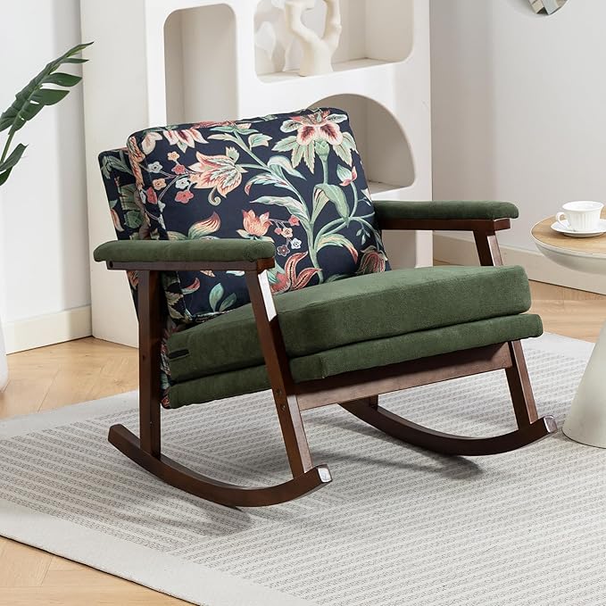 WakZero Accent Chair Comfy Rocking Nursery Armchair Glider Rocker Mid Century Modern Accent Chairs Upholstered for Living Room/Bedroom