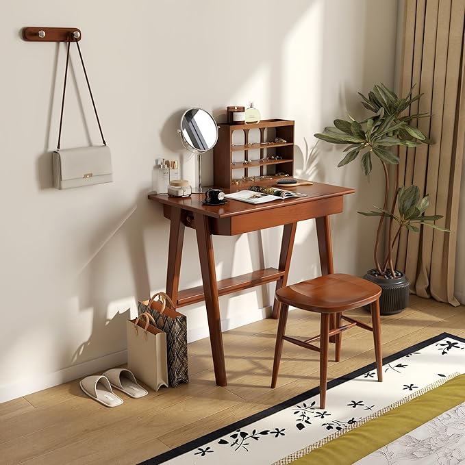 100% Solid Rubber Wood Desk Home Office Desk Mid Century Modern Writing Computer Desk with Drawer for Home Office 31