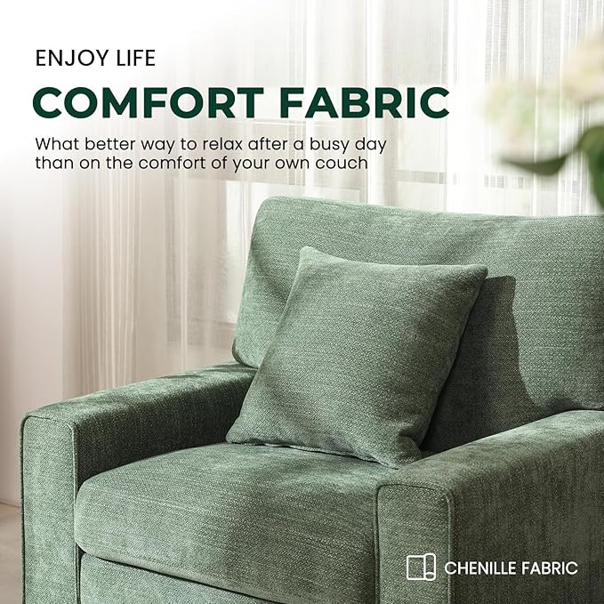 DOPEDIO Fabric Single Sofa Living Room Accent ChairDetachable Sofa Cover Comes with Decorative Pillows Spring Cushion and Solid Wood Frame Easy to Install (40inch Green)