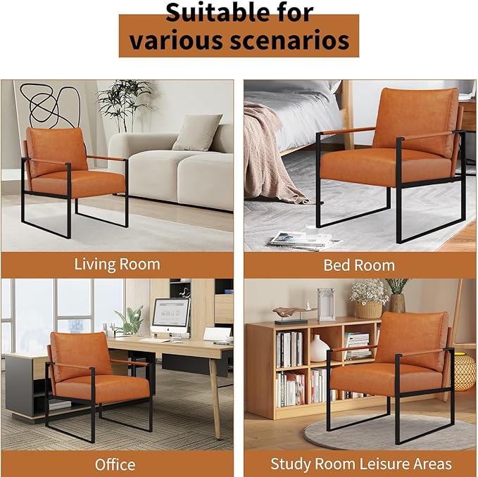 CANMOV Modern Accent Chair Set of 6 PU Leather Armchair with Metal FrameComfy Single Reading Chair with Soft Padded Backrest and Cushion for Living Room BedroomReading RoomOfficeBrown