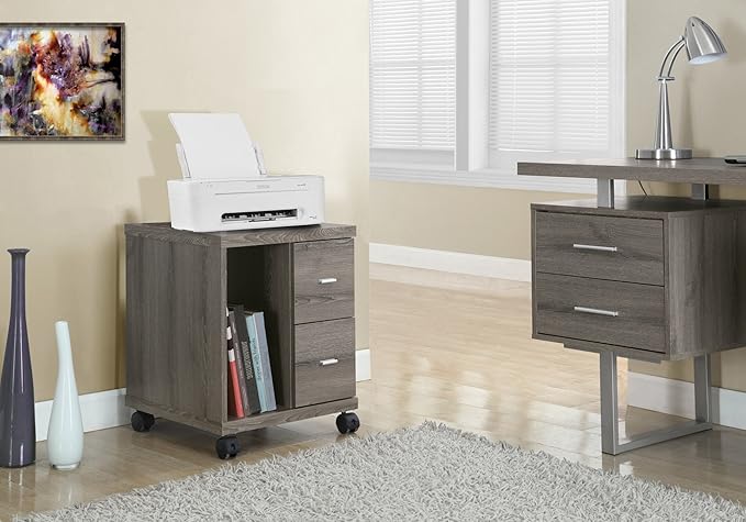 Monarch Specialties I Reclaimed-Look 2 Drawer Computer Stand/Castor Dark Taupe