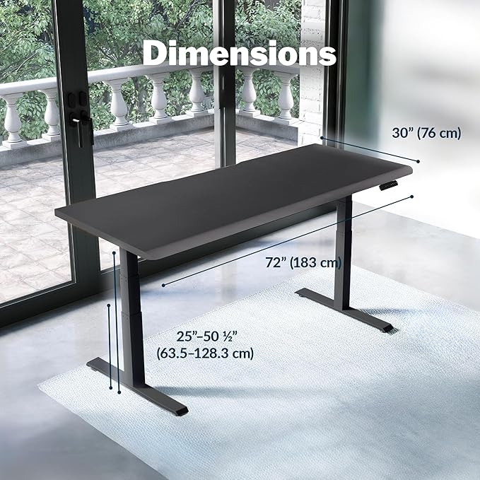 Vari ComfortEdge 72x30 Inch Adjustable Electric Standing Desk – Sit Stand VariDesk with Memory Presets Sloped Edge 180 LB Capacity + Tool-Free Assembly (Black/Black)