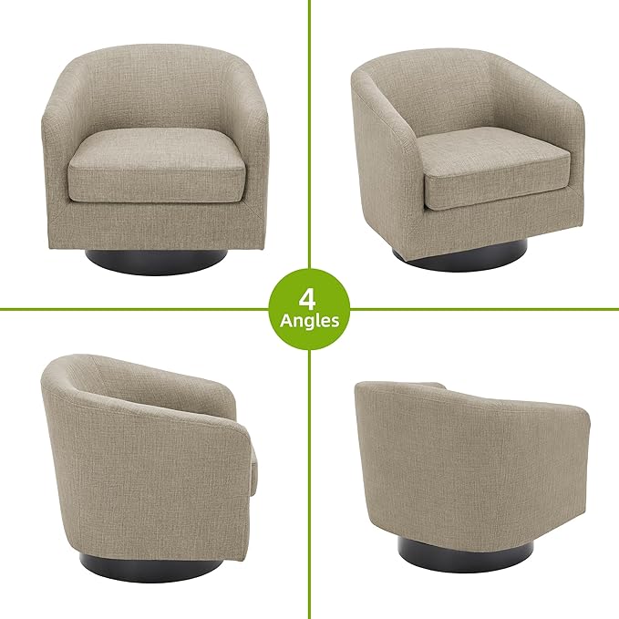 Swivel Barrel Chair Modern Round Swivel Accent Chair in Linen for Living Room Comfy Club Chair Upholstered Armchair for Bedroom Small Space-Light Brown