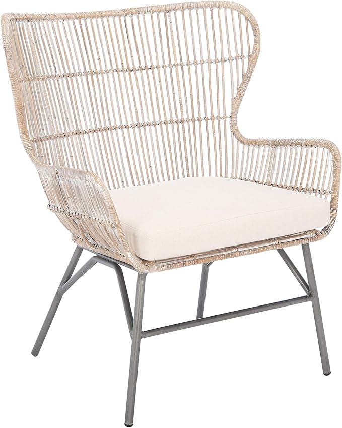 SAFAVIEH Home Collection Lenu Rattan Cushion Accent Chair Grey White Wash/Black (ACH6510A)
