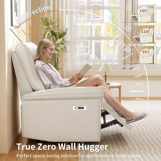 Wall Hugger Power Recliner Chair Zero Wall Electric Recliner Chairs with USB Port Snowflake Velvet Space Saving Large Recliner for Living Room RV Home Theater