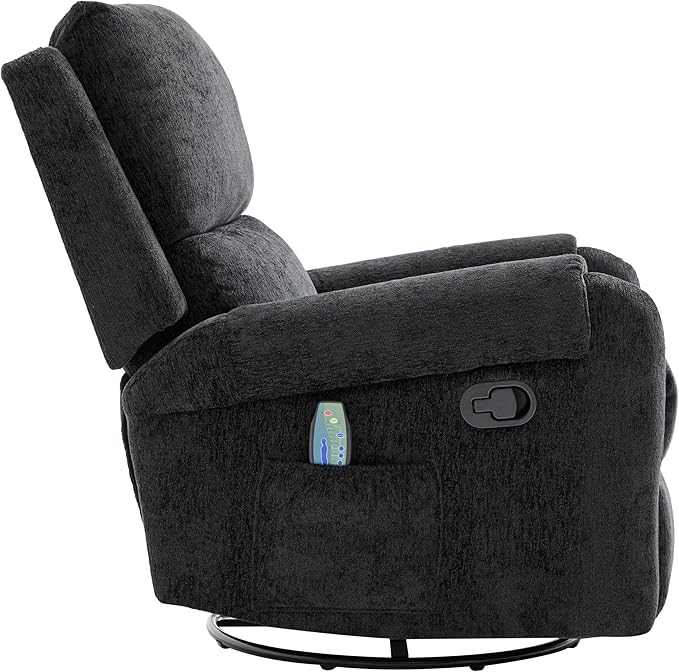 Christopher Knight Home Harper Massage Recliner Chair with 8 Modes Chenille Upholstered Recliner Sofa Swivel Massage Chair with a Side Storage Pocket for Living Room/Bedroom Head Support Black