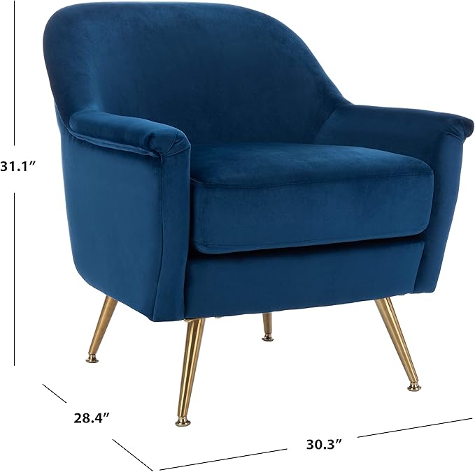Safavieh Home Brienne Retro Glam Navy Velvet and Brass Arm Chair