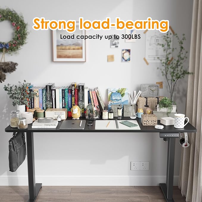 Electric Height Adjustable Standing Desk with Splice Board - Computer Gaming Desks Home Office Corner Desks Bedroom Craft Study Table Work Standing DeskBlack