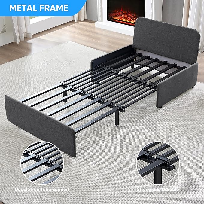 Mjkone 43“ W Twin Size Pull Out Sofa Bed Chair with 2 Pillows 2 in 1 Armless Sleeper Sofa Pull Out Couch Bed Convertible Linen Sofas Sleeper Chair Bed for Living Room Apartment Office Dark Gray