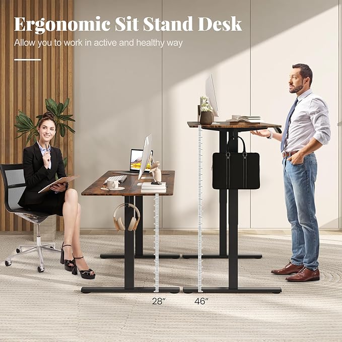 Giantex 63 x 24 Electric Standing Desk with Adjustable Height Stand up Computer Workstation with Cable Hole Hook Modern Gaming Table Ergonomic Sit Stand Desks for Home Office (Rustic Brown)