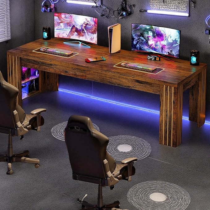 Tribesigns Two Person Desk 78.7-Inch 2 Person Gaming Desk Extra Long Farmhouse Double Computer Desk for Home Office Dark Brown