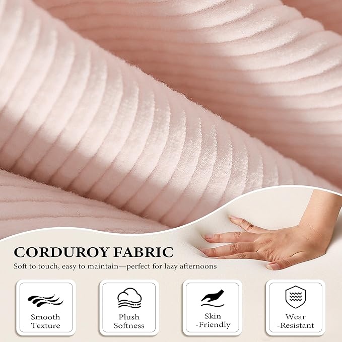 Boneless Couch Folding Couches for Living Room Sofa Futon Sofa Bed with Sleeper Sofa Futon Couch with Fixed-Shape Oversized Corduroy Upholstered (Pink 81 Inches)