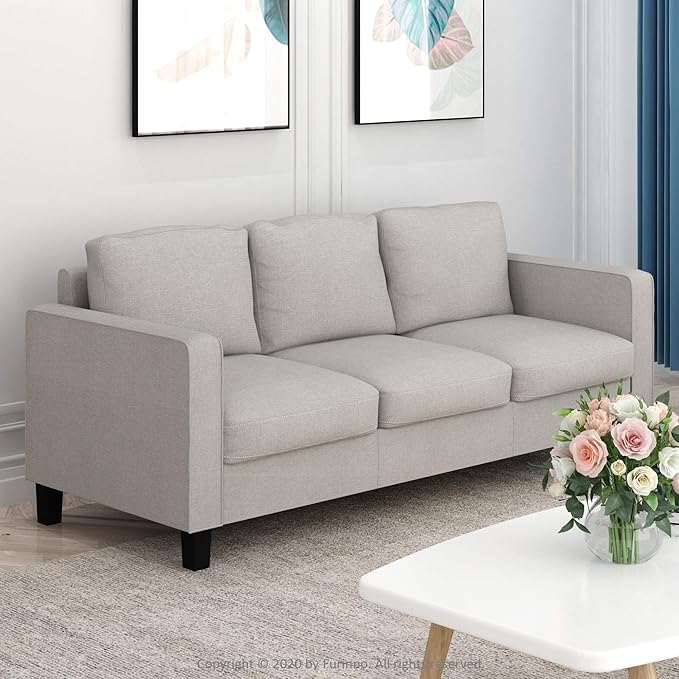 Furinno Bayonne Modern Upholstered 3-Seater Sofa Couch for Living Room Fog