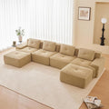 Boneless Couch Modular Sectional Sofa 153 Modern Cloud Couch with Deep Seat Comfy Corduroy U Shaped Sectional Couches for Living Room 4 Seater Tufted Floor Sofa with Movable Ottoman Camel