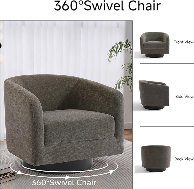 Swivel Barrel Chair Modern Round Chenille Swivel Accent Chair for Living Room Comfy Club Chair Upholstered Armchair for Bedroom Small Space-Chenille Tan