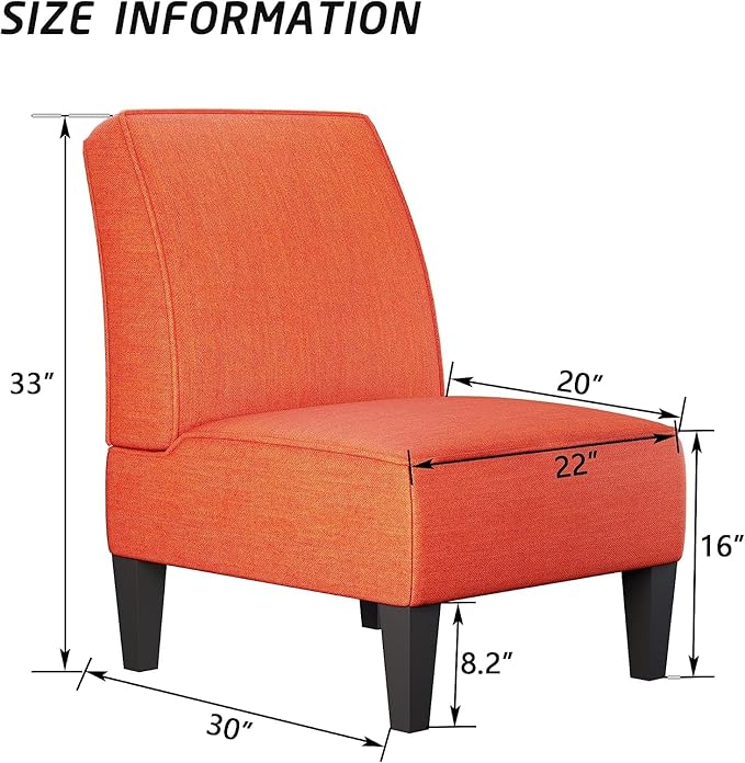 Yongqiang Upholstered Accent Chair Armless Side Chairs for Living Room Set of 2 Bedroom Slipper Chair Orange Linen Fabric