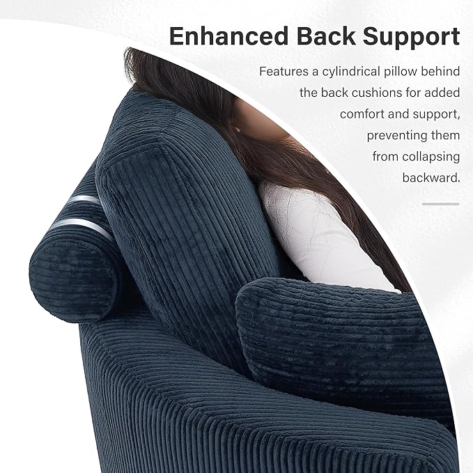DEINPPA 51'' Accent Swivel Barrel Chair with Storage Ottoman Modern Oversized Round Leisure Sofa Chaise with Tray Pillows Corduroy Upholstered Lounge Chair for Bedroom Living Room Hotel Club Blue