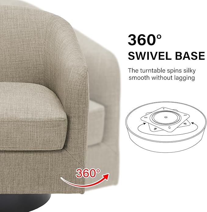 Swivel Barrel Accent Chair Modern Round Linen Arm Chair for Living Room Bedroom Comfy Club Reading Chairs for Adults（Linen Fabric Light Brown Set of 4