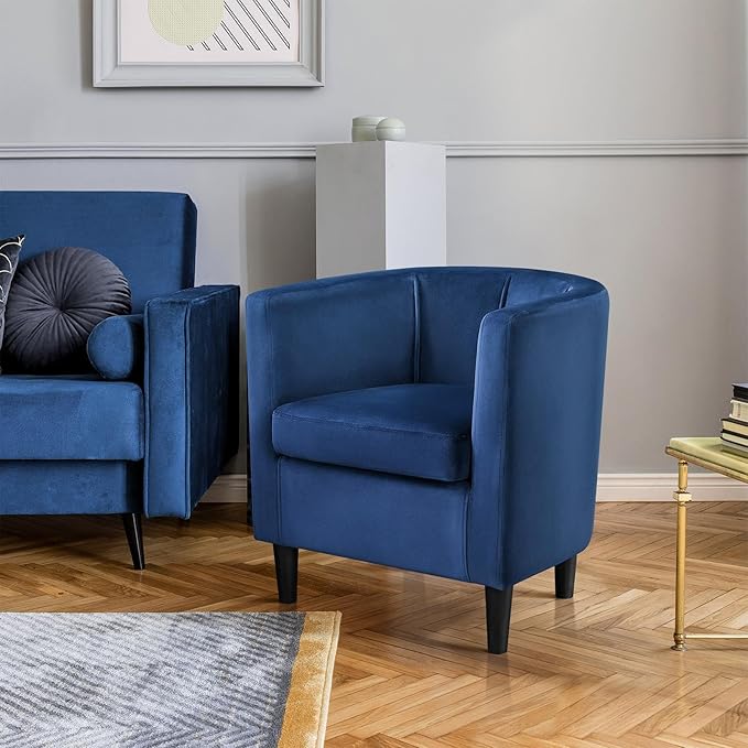Yaheetech Velvet Accent Chair Modern and Comfortable Armchairs Upholstered Barrel Sofa Chair for Living Room Bedroom Waiting Room Blue