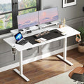 ONBRILL Standing Desk with 2 Adjustable Monitor Shelves 63 x 24 Inch Electric Stand Up Desk with Memory Controller and Adjustable Height from 28-46 inches for Computer Workstations All White
