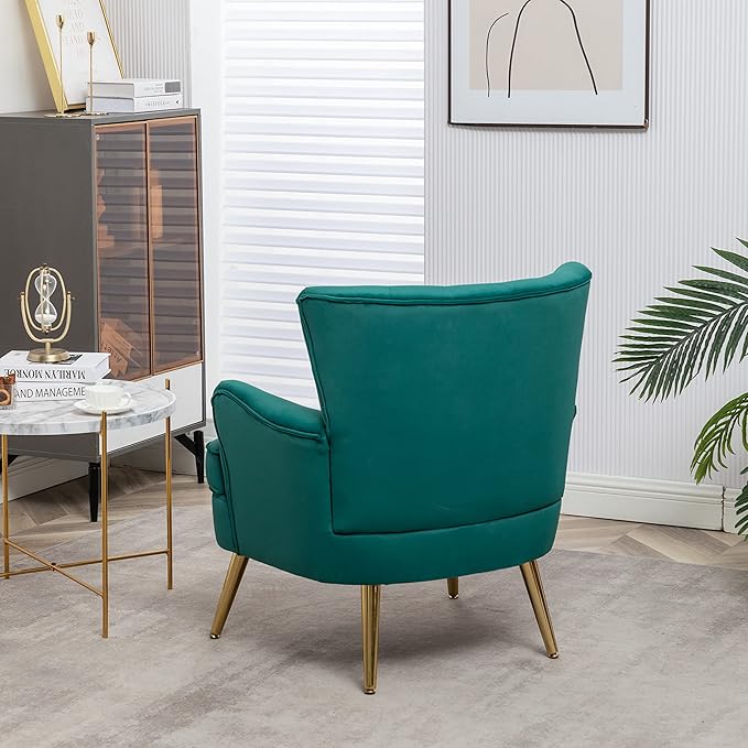 Living Room Chairs Button Tufted Accent Chairs Comfy Bedroom Chair Velvet Side Sitting Chairs Modern Fabric Sofa Slipper Chair for Reading Dark Green