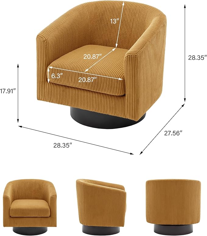 Swivel Barrel Accent Chair Modern Round Corduroy Fabric Arm Chair for Living Room Bedroom Comfy Club Reading Chairs for Adults (Corduroy Orange Set of 4)