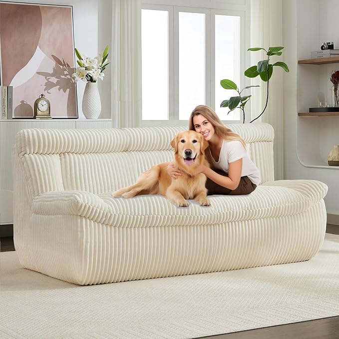 Boneless Loveseat Sofa 82 Corduroy Oversized Cloud Couch 2 Seater with Deep Seat Modern Love Seat Couch with Memory Foam Beige Boneless Couches for Living Room Apartment