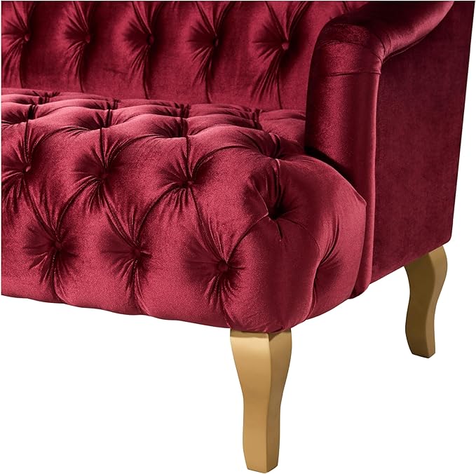 Christopher Knight Home Minxi Velvet Sofa Couch Home Sofa Living Room with Birch Wood Legs Comfort Modern 3 Seater Couch with Button Tufted Diamond Stitch Luxury Chaise Lounge Chair Wine Red