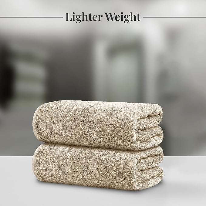 Tens Towels Pack of 2 Extra Large Bath Sheets 35 x 70 Inches 100% Cotton Larger &amp Lighter Weight Quicker to Dry Super Soft &amp Absorbent Oversized Bath Towels Beige