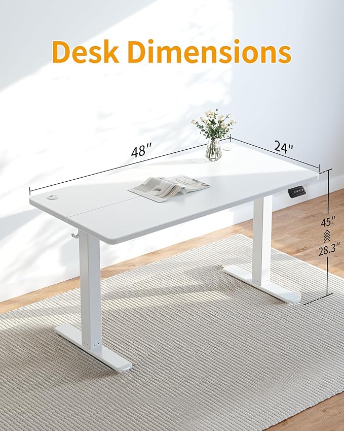 CubiCubi Electric Standing Desk 48 x 24 Inches Height Adjustable Sit Stand Desk Ergonomic Home Office Computer Workstation White
