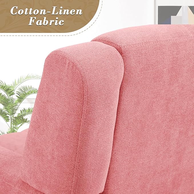 Athena Collection Wingback Accent Chair for Living Room Comfy Linen Fabric Upholstered Reading Chair for Adults Single Sofa Armchair for Bedroom Dorm Balcony Pink