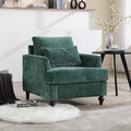 Mid Century Modern Accent ChairsChenille Upholstered Armchair with Rubber Wooden LegsComfy Reading Chairs with Scooped Arms for Living RoomBedroom (Emerald)
