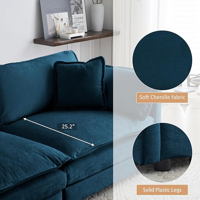 GNIXUU Upholstered Living Room Furniture Sets Inclued 2 Pieces loveseat Sofa Modern Chenille Deep Seat Couch Set for Living Room and Bedroom(2+2 seat Blue)