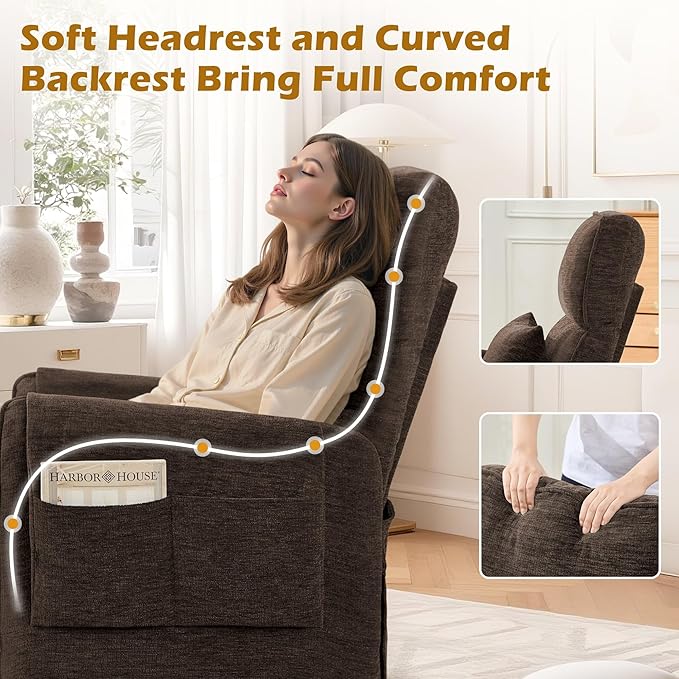 Power Recliner Chair Small Recliners for Small Spaces Electric Recliner Chairs for Adults with Memory Function Reclining Chair with Remote Pillow and Side Pockets Living Room Chenille