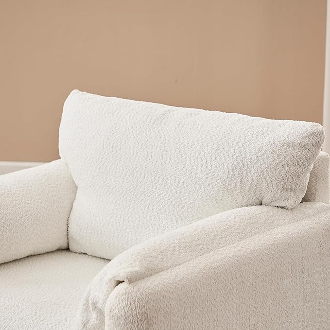 Chenille Oversized Armchair 34.8 Accent Chairs with Resilience Cushion Upholstered Reading Lounge Chair Comfy Single Sofa Chair for Living Room (White-with no Swivel)