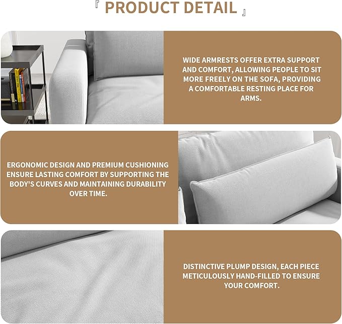 SILKIR Couches for Living Room Down Filled Sofa 80 Inch Couch with Lumbar Pillows Comfy Sofa for ApartmentBedroomOfficeWhite