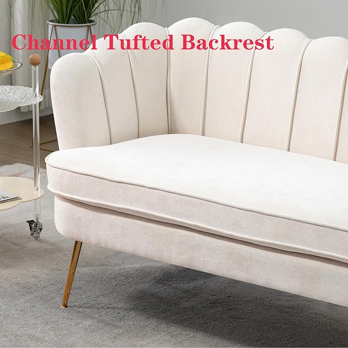 59 Modern Chenille Loveseat Couch Small Sofa with Gold Metal Legs2-Seater Upholstered Mini Sofa Couches for Small SpaceLiving Room Bedroom Office Dorm Studio Apartment (Beige)