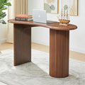 LEVNARY 54.3 Curved Small Computer Desk Wooden Executive Desk with Sturdy Fluted Legs Modern Luxury Corner Single Writing Vanity Desk for Bedroom Living Room Home Office (Walnut)