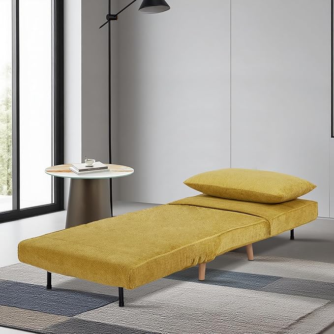 31 Convertible Sleeper Chair 3-in-1 Foldable Chair Bed with Pillow 3-Position Adjustable Backrest Single Sofa Bed for Apartment Office Mustard Yellow