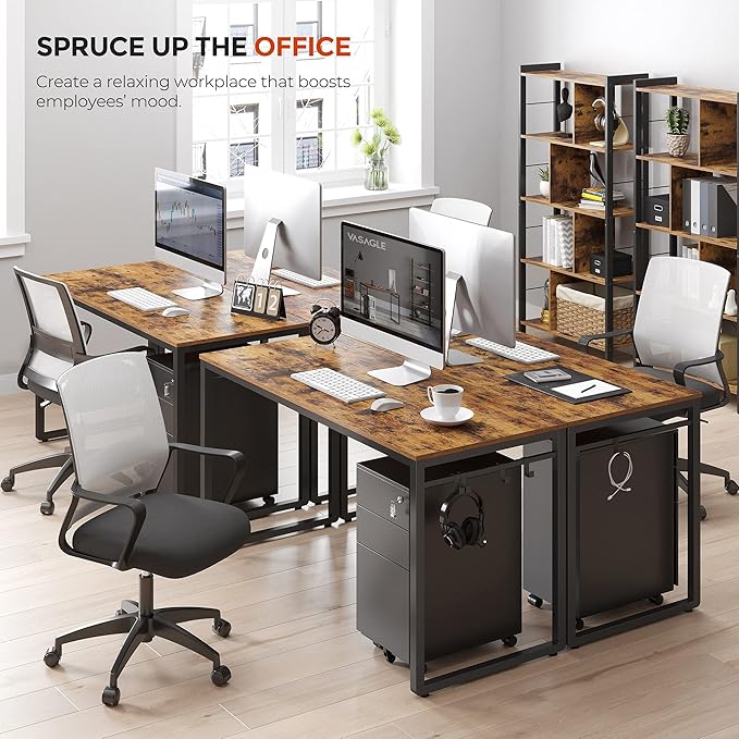 VASAGLE Computer Desk Office Desk with 8 Hooks for Study Home Office Easy Assembly Industrial Design 47.2 x 23.6 x 29.5 Inches Rustic Brown ULWD58X